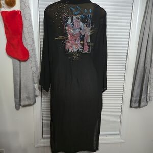 Vimtage Black Kimono with Colorful Embroidery